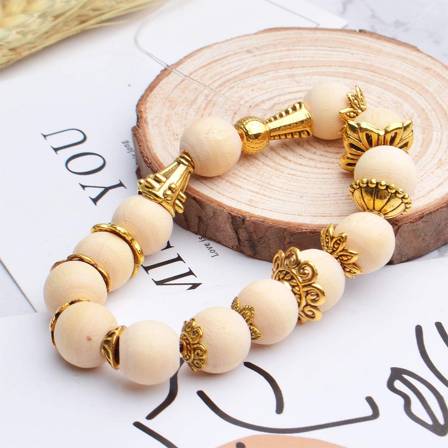 Bead Caps,100g(150~250 pcs) Alloy Golden Spacer Bead Hollow Flower Bead Caps for Jewelry Making Bracelet Necklace Earrings