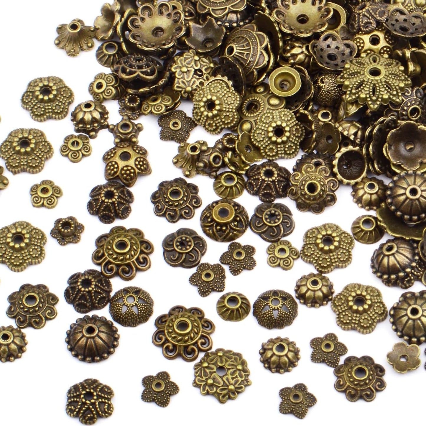 120g Bead Caps with A Clear Storage Box, Tibetan Gold Beads Spacers Jewelry Findings Accessories for Jewelry Making 300-350 Pieces