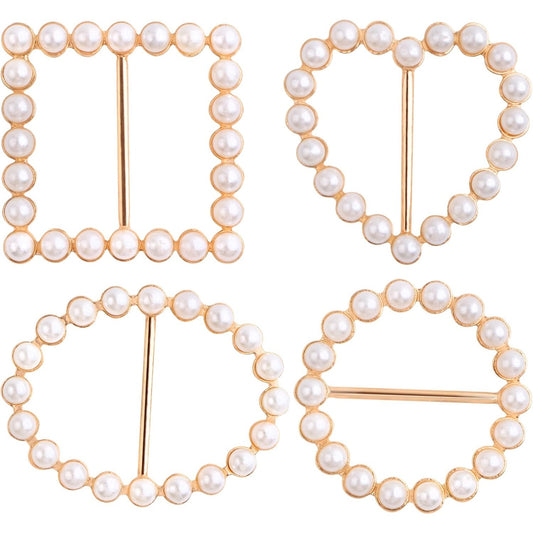 8pcs T Shirt Scarf Clip Ring Round Square Oval Heart Shape Scarf Ring Clip Buckle with Pearl for Clothing Ring Wrap Holder Parties Costume Clothes Corner(4 Styles)