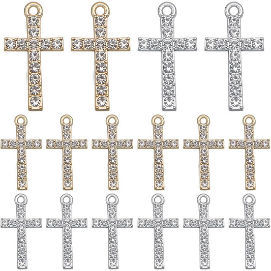 30pcs Crystal Rhinestone Cross Pendant Charms Alloy Crucifix Cross Pendants with Diamond Craft Supplies for DIY Necklace Earring Jewelry Making Decoration, 2 Colors