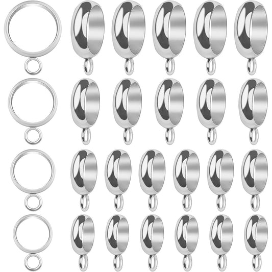40pcs Stainless Steel Round Bail Beads Connectors Rondelle Spacer Bead Dangle Hanger Links with Loop for European Charms Bracelet Necklace Jewelry Making, 4 Styles