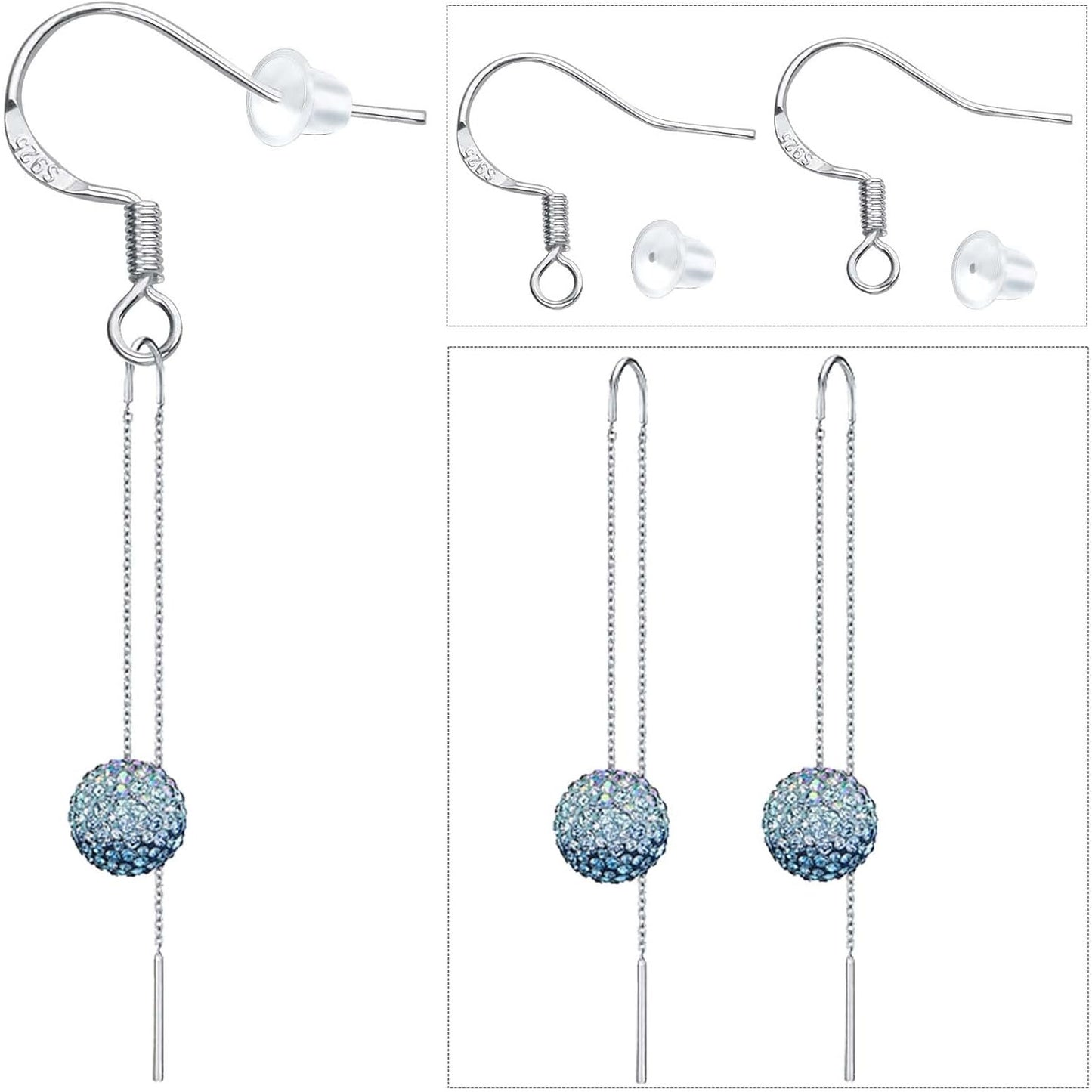 50pcs 925 Sterling Silver Earring Hooks Hypoallergenic Earwire Fish Hooks and 50pcs Silicone Clear Earring Safety Backs for DIY Earring Jewelry Making Supplies