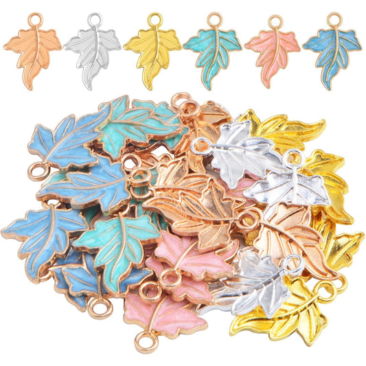 30pcs Colorful Enamel Fall Maple Leaf Charms Alloy 3D Autumn Leaf Fall Pendants Charms Jewelry Findings for DIY Necklace Bracelet Earrings Thanksgiving Halloween Decor