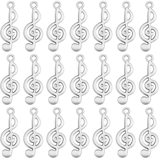 100pcs Antique Silver Musical Note Charms Vintage Alloy Music Symbol Pendants Elegant Chic Instrument Charms for DIY Jewelry Making Findings Art Craft Supplies