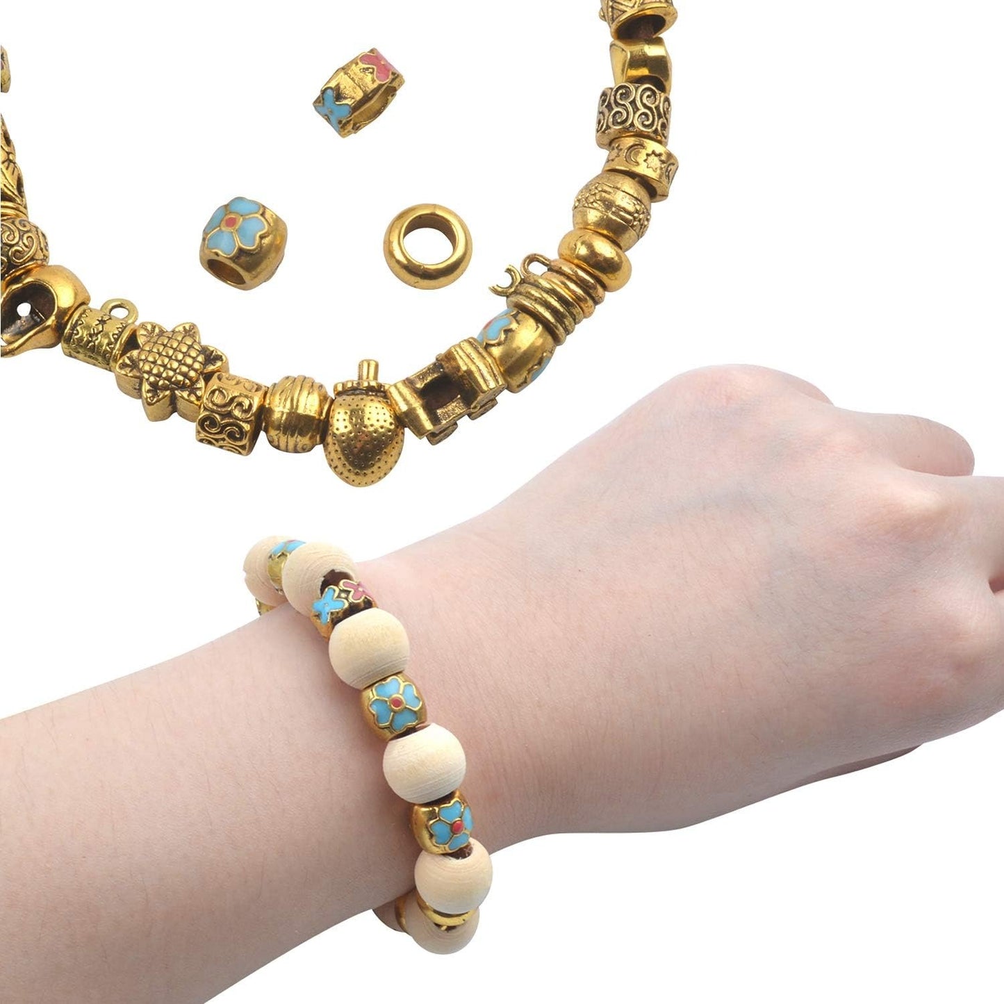 Tibetan Loose Spacer Beads, Mixed 92 Pieces Tibetan Antique Gold Spacer Loose Beads Fit European Charm Bracelet Necklet Jewelry Making