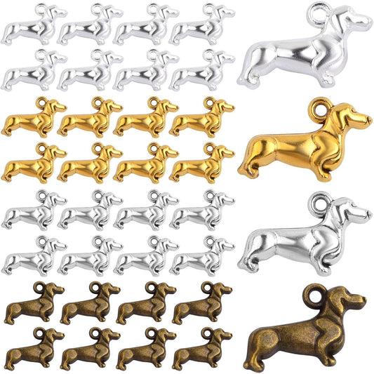 120pcs Tibetan Dog Shape Pendant Charms Vintage Alloy Animal Pet Puppy Dangle Pendants Craft Supplies for DIY Necklace Bracelet Jewelry Making Findings, 4 Colors