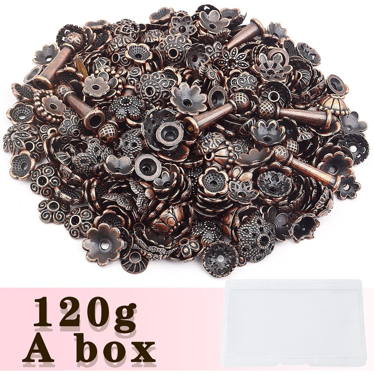 120g Bead Caps with A Clear Storage Box, Tibetan Gold Beads Spacers Jewelry Findings Accessories for Jewelry Making 300-350 Pieces