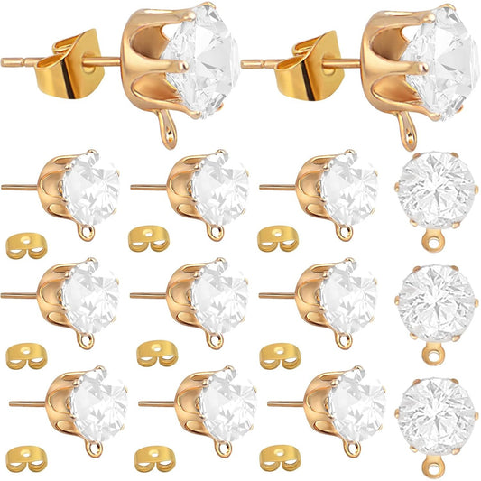 60pcs Rhinestone Earrings Posts with Loop Hypoallergenic Crystal Earring Studs and 60pcs Butterfly Earring Backs for DIY Jewelry Making Accessories, KC Golden