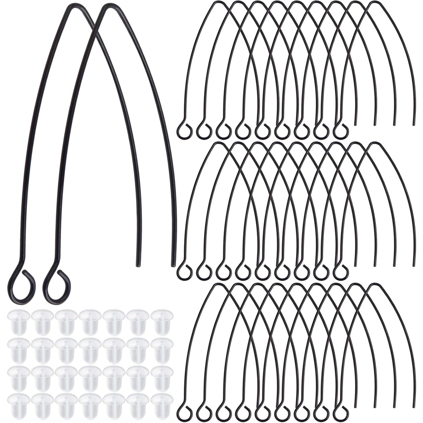 40pcs Stainless Steel V-shaped Earring Hooks Hypoallergenic Ear Wire Hooks with Loop and 40pcs Clear Bullet Earring Backs for DIY Jewelry Making Findings Decor, Black