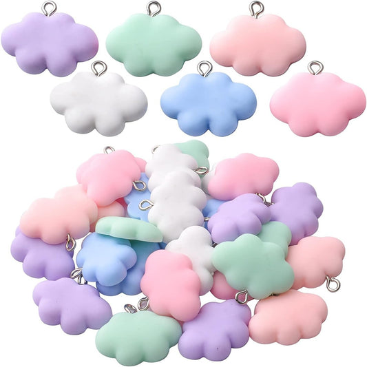 30pcs Cloud Charm Pendant Colorful Resin Charms 3D Cartoon Cloud Charms Resin Cloud Keychains for DIY Jewelry Necklaces Bracelets Earrings Making