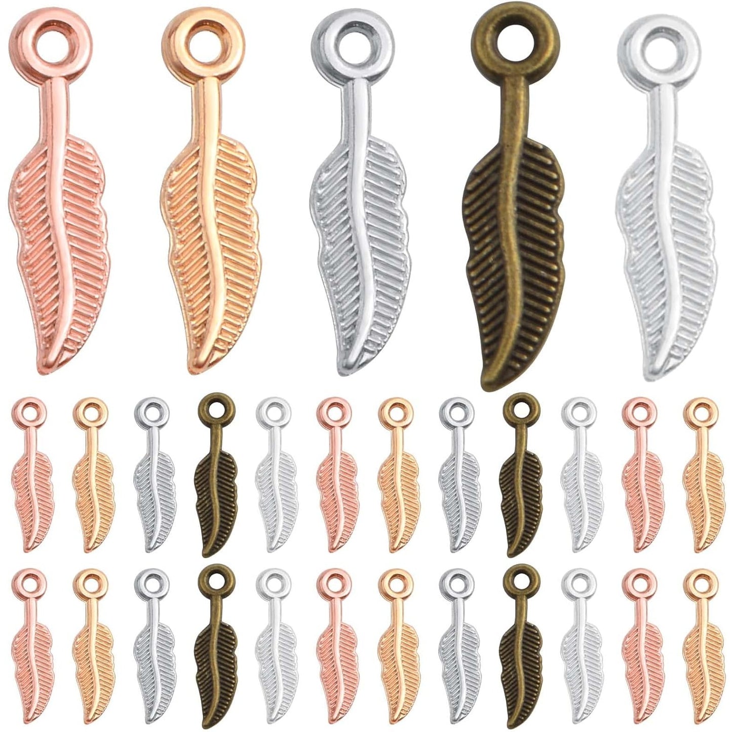 200 Pieces 5 Colors Feather Wing Charms Tibetan Alloy Leaf Dangle Pendants Jewelry Findings Accessories for DIY Necklace Bracelet Earrings Crafts Making