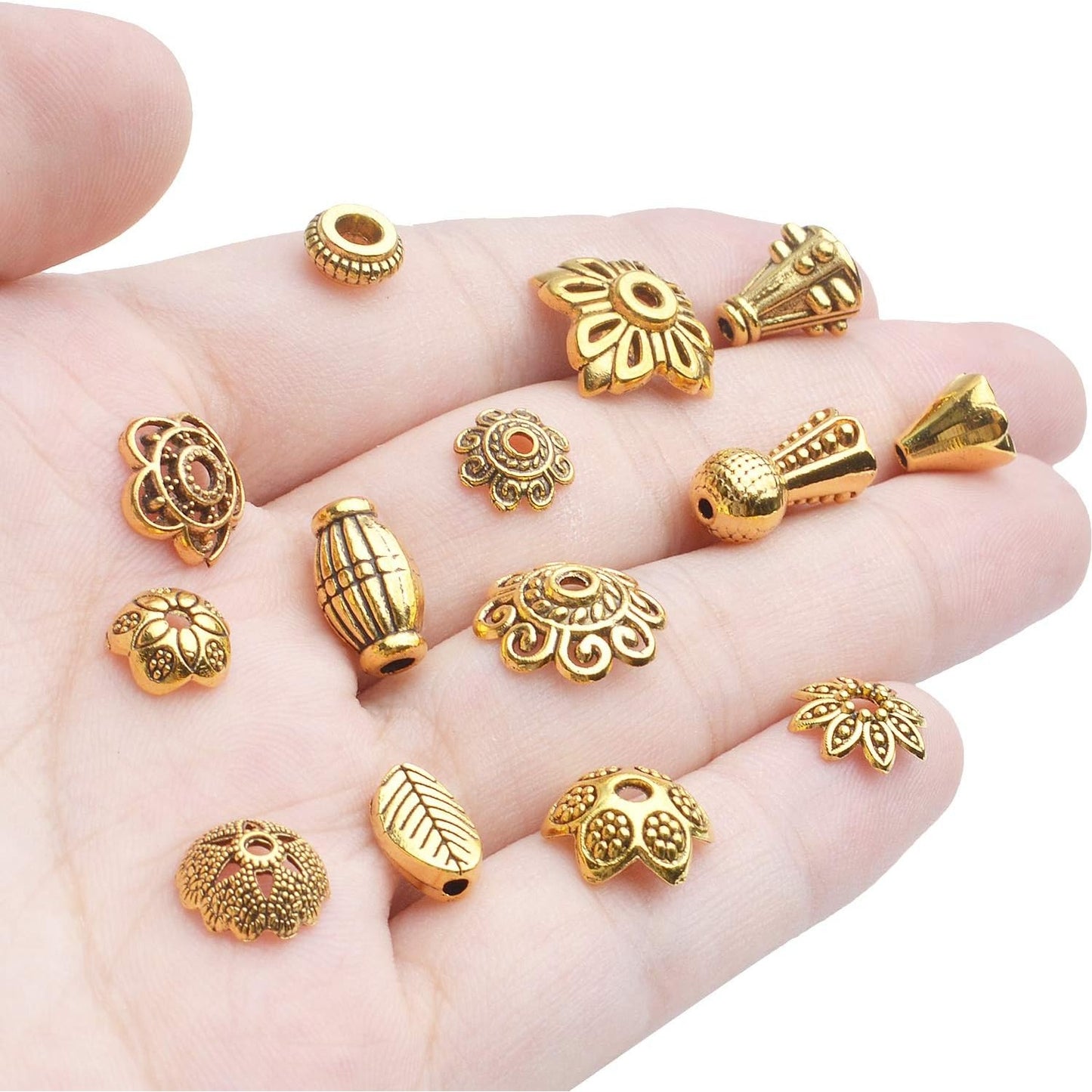 Bead Caps,100g(150~250 pcs) Alloy Golden Spacer Bead Hollow Flower Bead Caps for Jewelry Making Bracelet Necklace Earrings