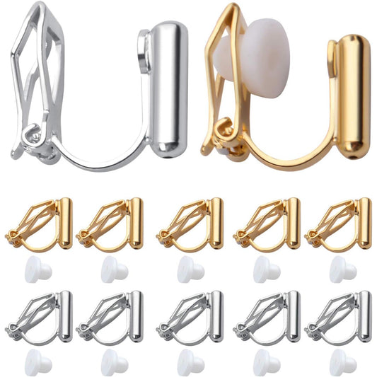 20pcs Clip On Earring Converter with Post and 20pcs Soft Earring Cushion for Non-Pierced Ears,Gold & Silver