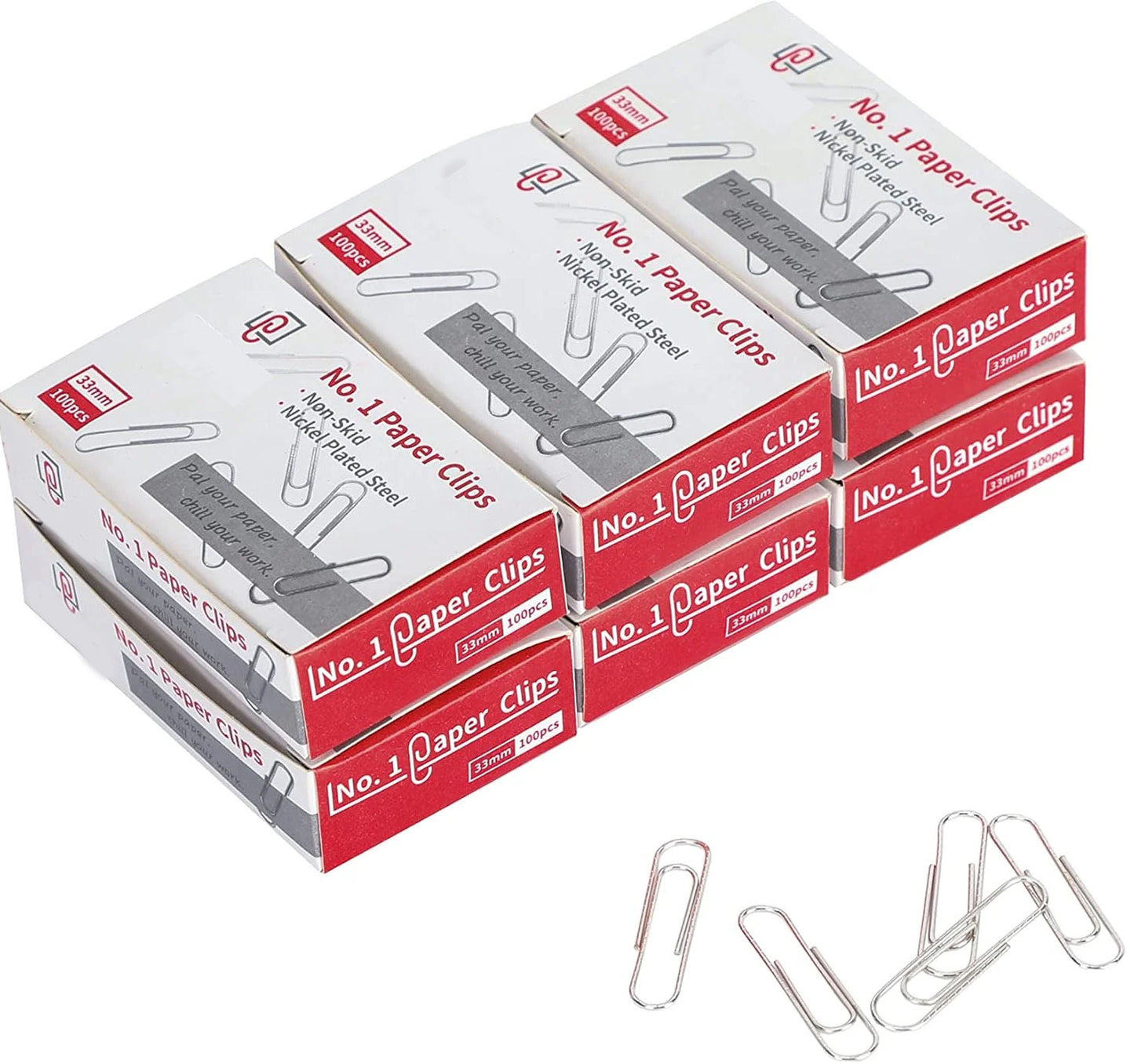 Aylifu Paperclips for Office School & Personal Use, #1 Nonskid Paper Clip (1-2/7"), 600 Medium Paper Clips (6 Boxes of 100 Each), Silver | Medium paper clips for office, school and personal use, conveniently packed in 6 boxes of 100 each.