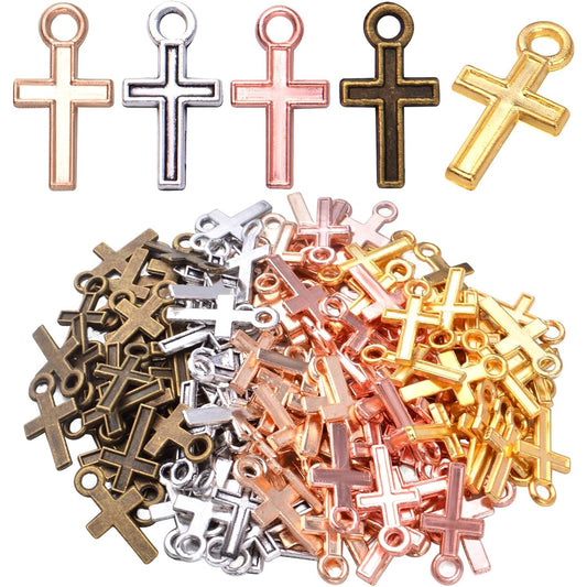 150pcs Mini Cross Charms Alloy Religious Crucifix Cross Pendants Jewelry Making Accessory for DIY Earrings Bracelet Necklace Keychain Crafts Handmade Decoration, 5 Colors