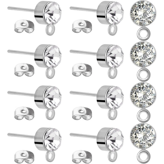 100pcs 5mm Rhinestone Earring Studs & Backs for DIY Jewelry Making
