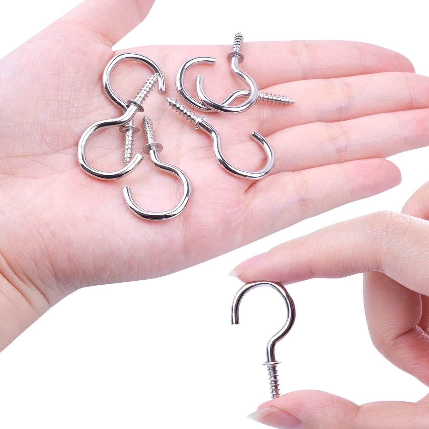 BronaGrand 100pcs Nickel Plated Metal Screw-in Ceiling Hooks Cup Hooks Silver 1inch
