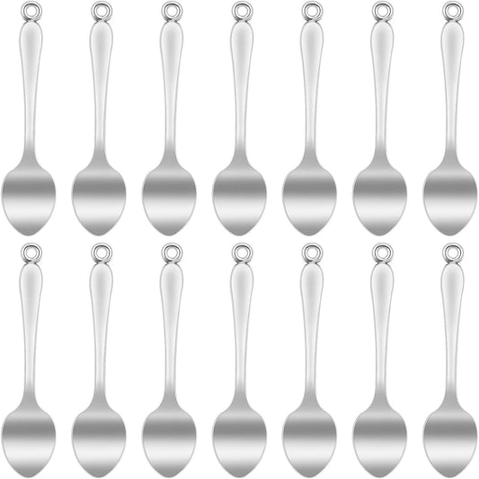 50pcs Antique Silver Spoon Pendant Charms Mini Alloy Kitchen Tableware Charms Micro Scoops Spoon Pendants Jewelry Findings for Necklace Bracelet Keychains Home Kitchen Supplies