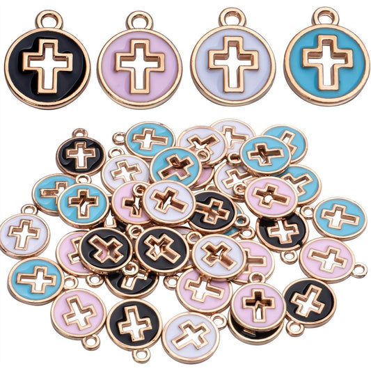40pcs Round Enamel Cross Charms Alloy Crucifix Charm Pendants for Jewelry Making Bracelet Necklace,4 Colors