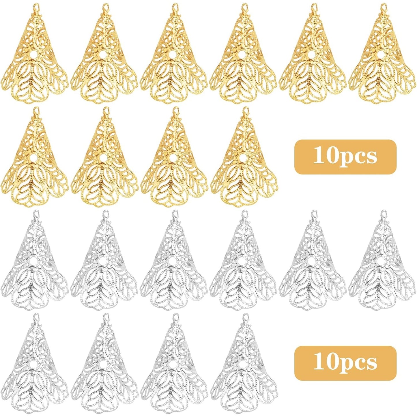 20 Pieces 2 Colors Tibetan Long Flower Bead Caps Metal Long Filigree Flower Spacer Beads Hollow Trumpet Shape Bead Caps for DIY Bracelet Necklace Crafts Jewelry Making