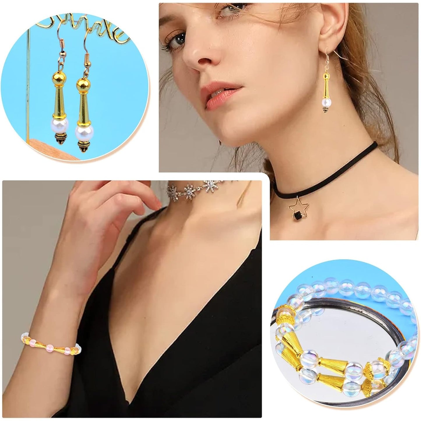 120g Bead Caps with A Clear Storage Box, Tibetan Gold Beads Spacers Jewelry Findings Accessories for Jewelry Making 300-350 Pieces