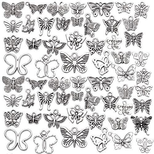 60pcs Silver Butterfly Charms Tibetan Butterfly Shape Alloy Pendants Insect Charms for DIY Necklace Bracelet Earrings Jewelry Making