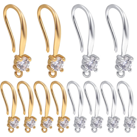 12pcs Cubic Zirconia Earring Hooks Ear Wires with Dangle Loops Earwire Connectors for DIY Jewelry Earrings Making