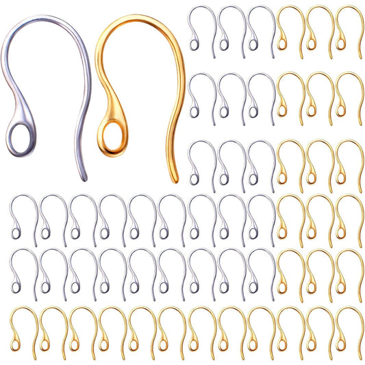 Stainless Steel Earring Hooks, 50pcs Ear Wire With Loop Hole French Hooks, Surgical Connectors for DIY Jewelry Making Handmade Decoration, 2 Colors