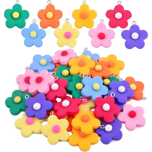 32pcs Flower Pendant Charms Resin Flower Sunflower Dangle Pendants Ornaments Craft Supplies for DIY Necklace Keychains Jewelry Making Handmade Decor, 8 Colors
