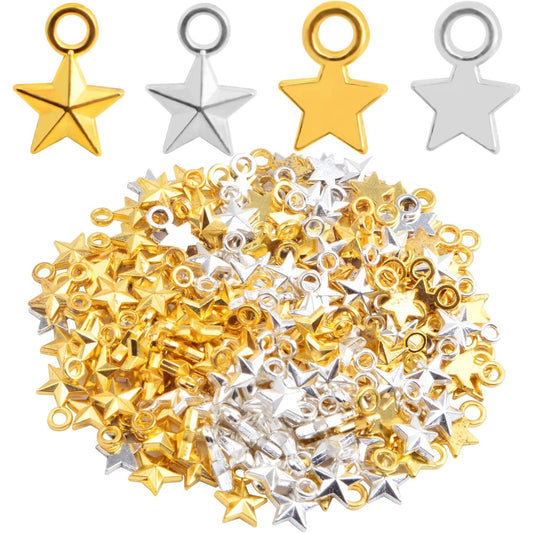 200 Pieces 2 Styles Mini Star Pendant Charms Alloy Star Shape Pentagram Dangle Pendants Craft Supplies for DIY Necklace Earrings Jewelry Making Findings, 2 Colors