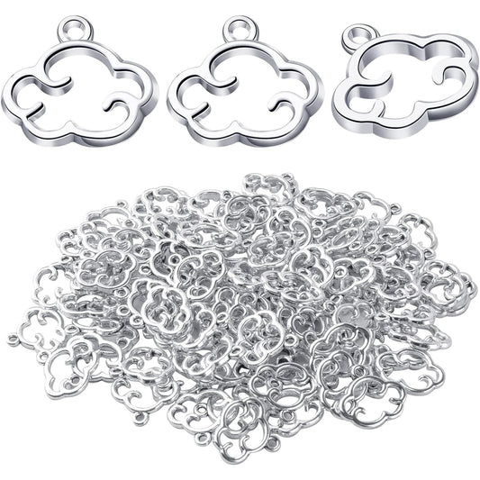 100pcs Antique Silver Cloud Shape Charms Alloy Cloud Pendants and Beads for DIY Earrings, Necklace, Bracelet Jewelry Making and Crafting Accessory