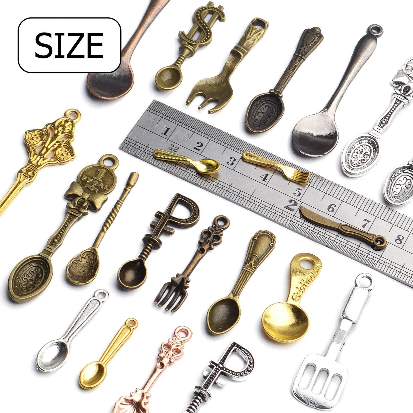 Tableware Charms,100g (80-120pcs) Fork Knife Spoon Tableware Pendants Mixed Kitchen Theme Charms Craft Supplies for DIY Necklace Bracelet