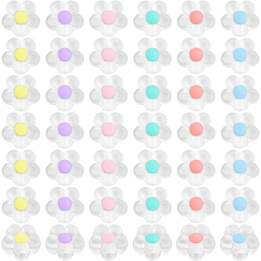 200pcs Acrylic Flower Beads Frosted Mixed Colors Plum Blossom Spacer Beads Transparent Loose Craft Bead Caps for DIY Jewelry Making Decoration Hair Accessories