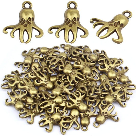 50 Pieces Antique Bronze Octopus Charms Pendants Vintage Alloy Sea Animal Dangle Pendants for DIY Earrings Necklace Bracelet Jewelry Making