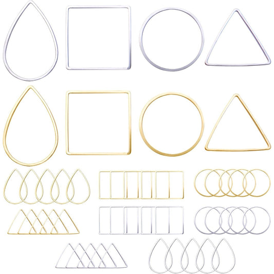48pcs 4 Styles Earring Beading Hoop Charms Brass Geometric Pendant Connector Charms Round Square Triangle Teardrop Open Bezel Pendant Frame for DIY Earrings Necklace Jewelry Crafts Making, 2 Colors
