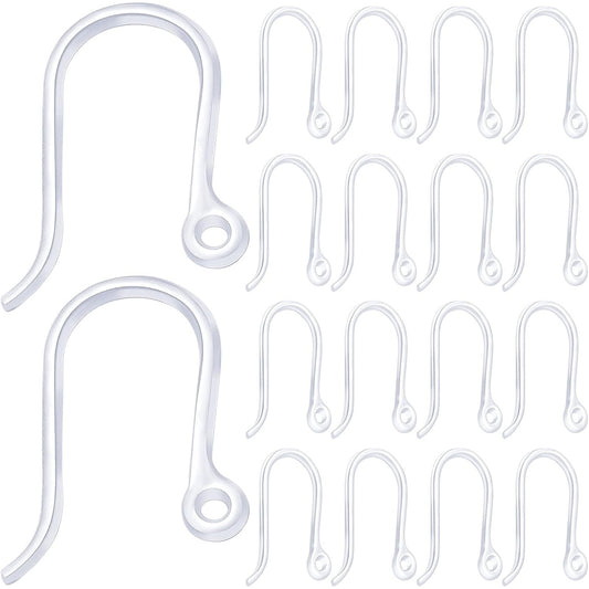 60pcs Plastic Earring Hooks Hypoallergenic Safety Ear Wire with Loop Fish Hook Earrings Dangle Earring Connectors for DIY Jewelry Making Handmade Decoration(Transparent)