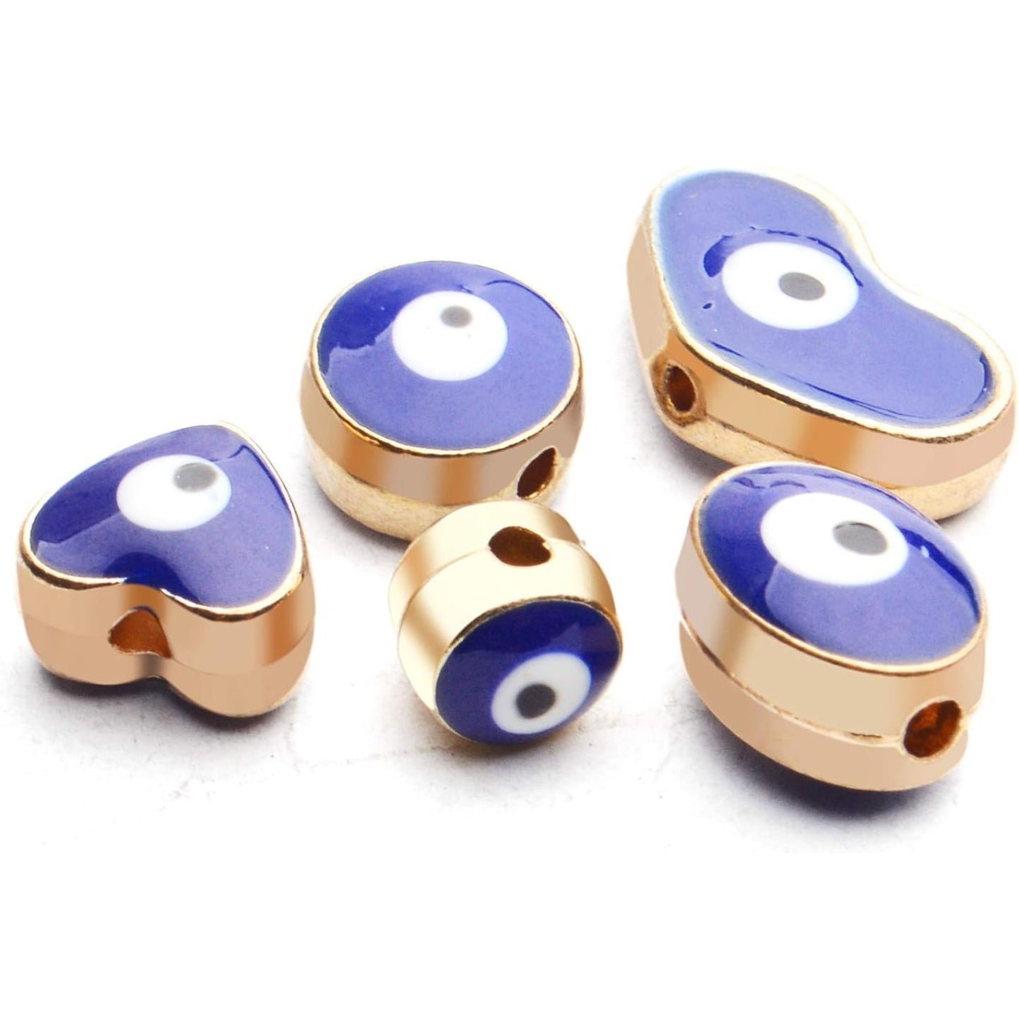 Blue Evil Eye Beads,30pcs Alloy Evil Eye Spacer Beads Round Heart Oval Evil Eye Beads Charms Gold Plated Evil Eye Beads Bulk for DIY Bracelet Necklace Crafts Jewelry,1-6mm Diameter