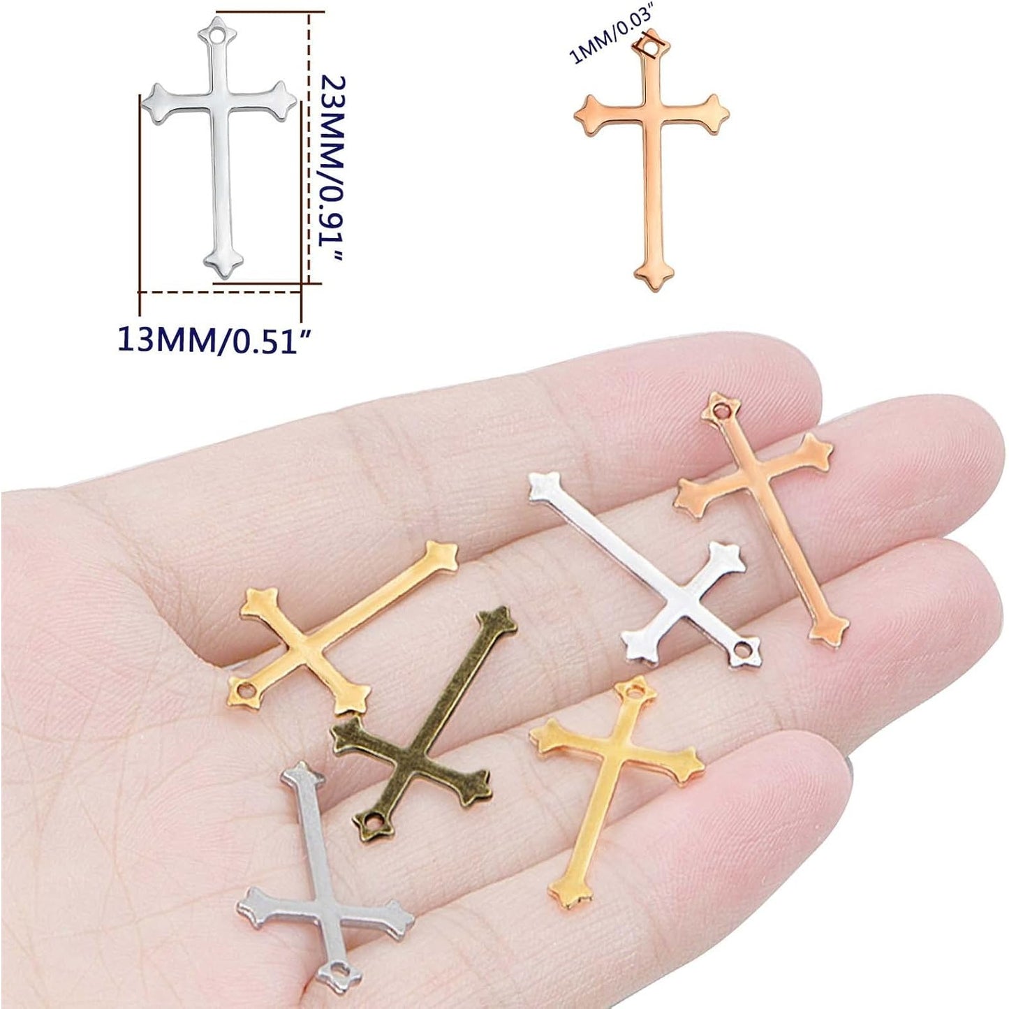 105pcs 7 Colors Small Cross Pendant Charms Alloy Religious Crucifix Cross Dangle Pendants for DIY Necklace Keychains Jewelry Making Handmade Gifts, 23 x 14 mm