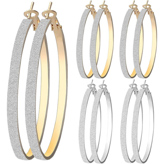 6 Pairs Hoop Earrings Set, Hypoallergenic Big Circle Beading Earrings Classic Christmas Round Hoop Earrings for Women Wedding Party Favor Gifts(Golden, Silver)