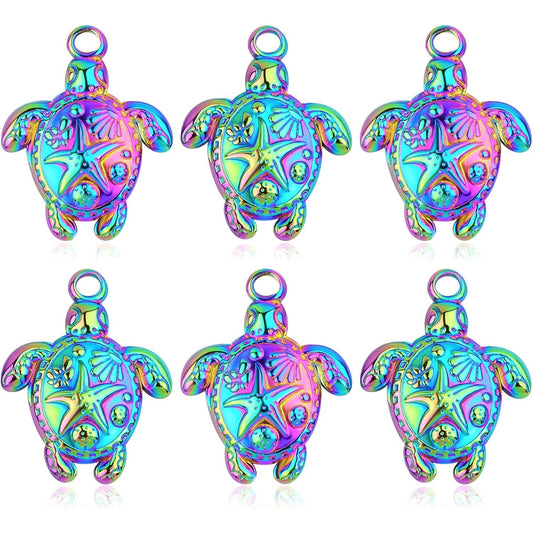 10pcs Stainless Steel Sea Turtle Charms Hypoallergenic Ocean Animal Turtle Tortoise Shape Dangle Pendants for DIY Necklace Bracelet Crafts Jewelry Making, Rainbow Color
