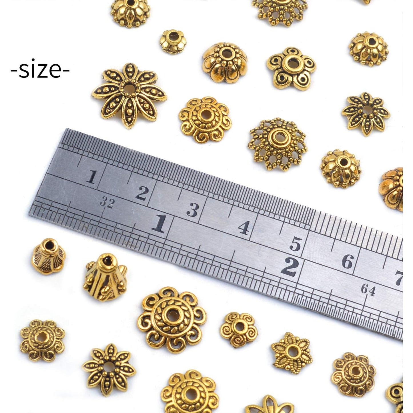 120g Bead Caps with A Clear Storage Box, Tibetan Gold Beads Spacers Jewelry Findings Accessories for Jewelry Making 300-350 Pieces