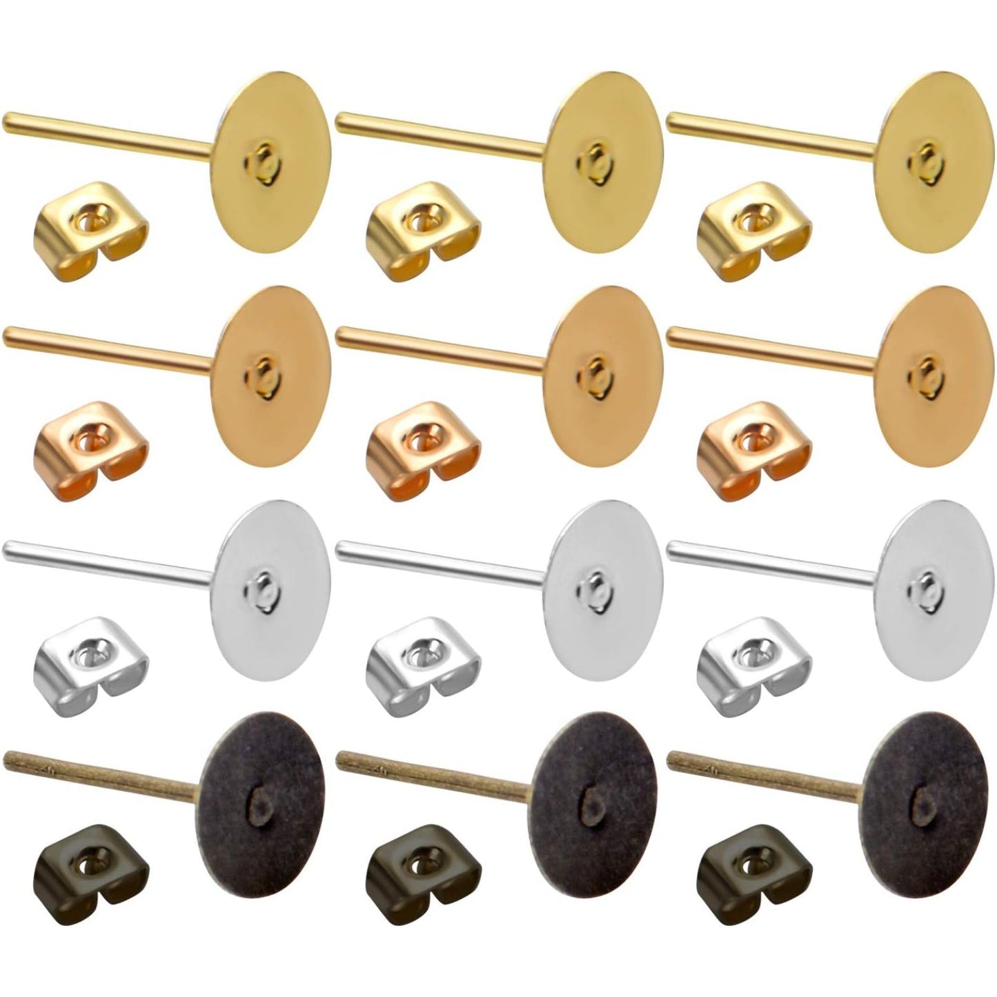 Hypoallergenic Earring Findings,400pcs Stainless Steel Earrings Posts Flat Pad with 400pcs Butterfly Earring Backs for Earring Making,4 Colors