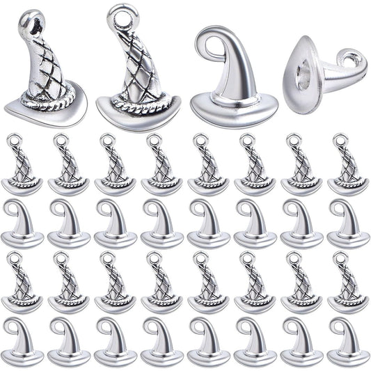 60pcs Antique Silver Witch Hat Pendant Charms Alloy Halloween Hat Wizard Cap Dangle Pendants Jewelry Making Findings for DIY Bracelet Necklace Earrings Crafts Decoration