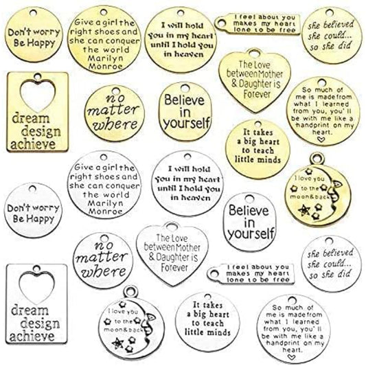 24pcs Inspirational Words Charms Engraved Motivational Charms Pendants Mixed Inspirational Message Pendants Jewelry Craft Supplies for DIY Jewelry Making
