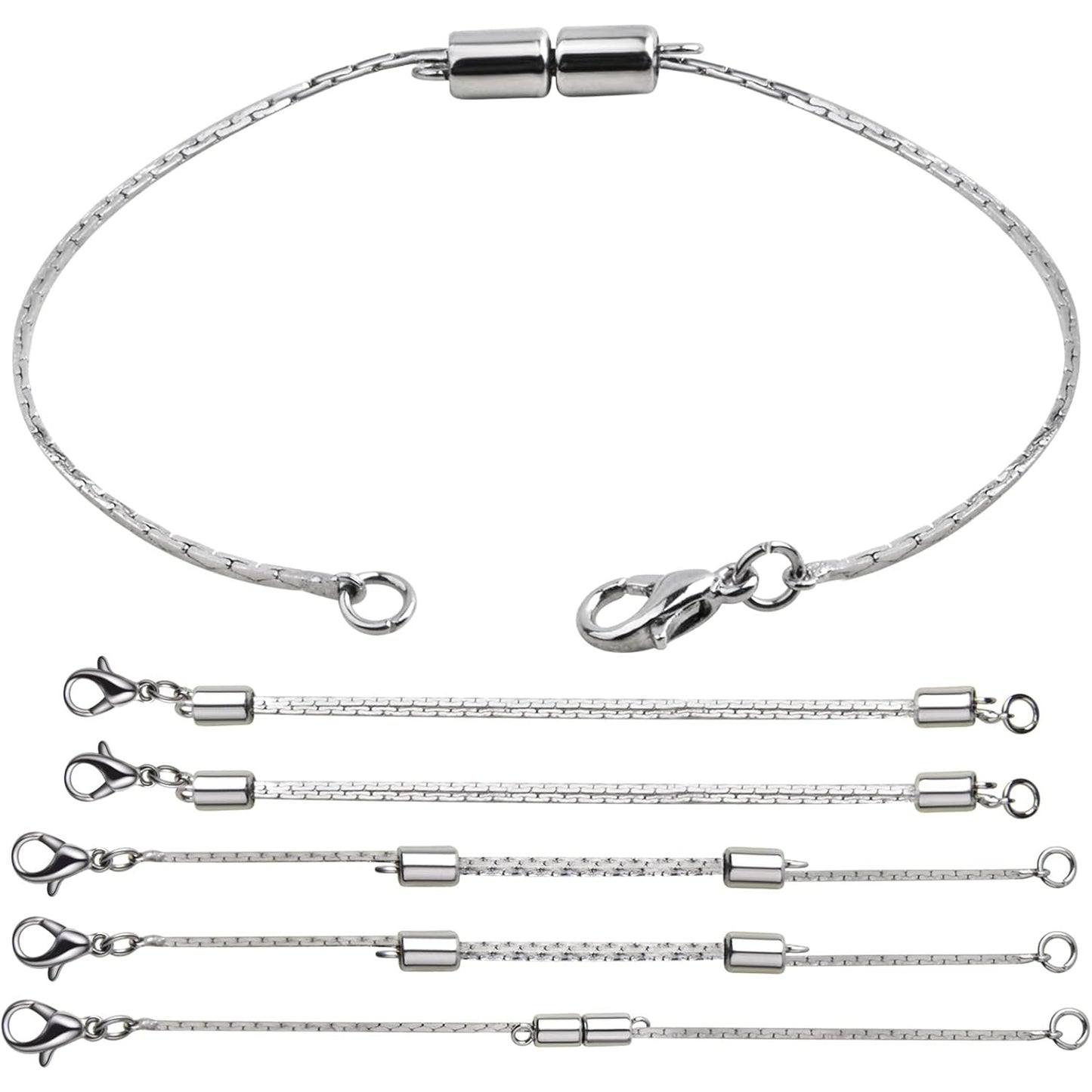 6 Pieces Stainless Steel Extender Chains Hypoallergenic Adjustable Sliding Necklace Extender Chains with Lobster Clasps for DIY Necklace Bracelet Jewelry Making Supplies