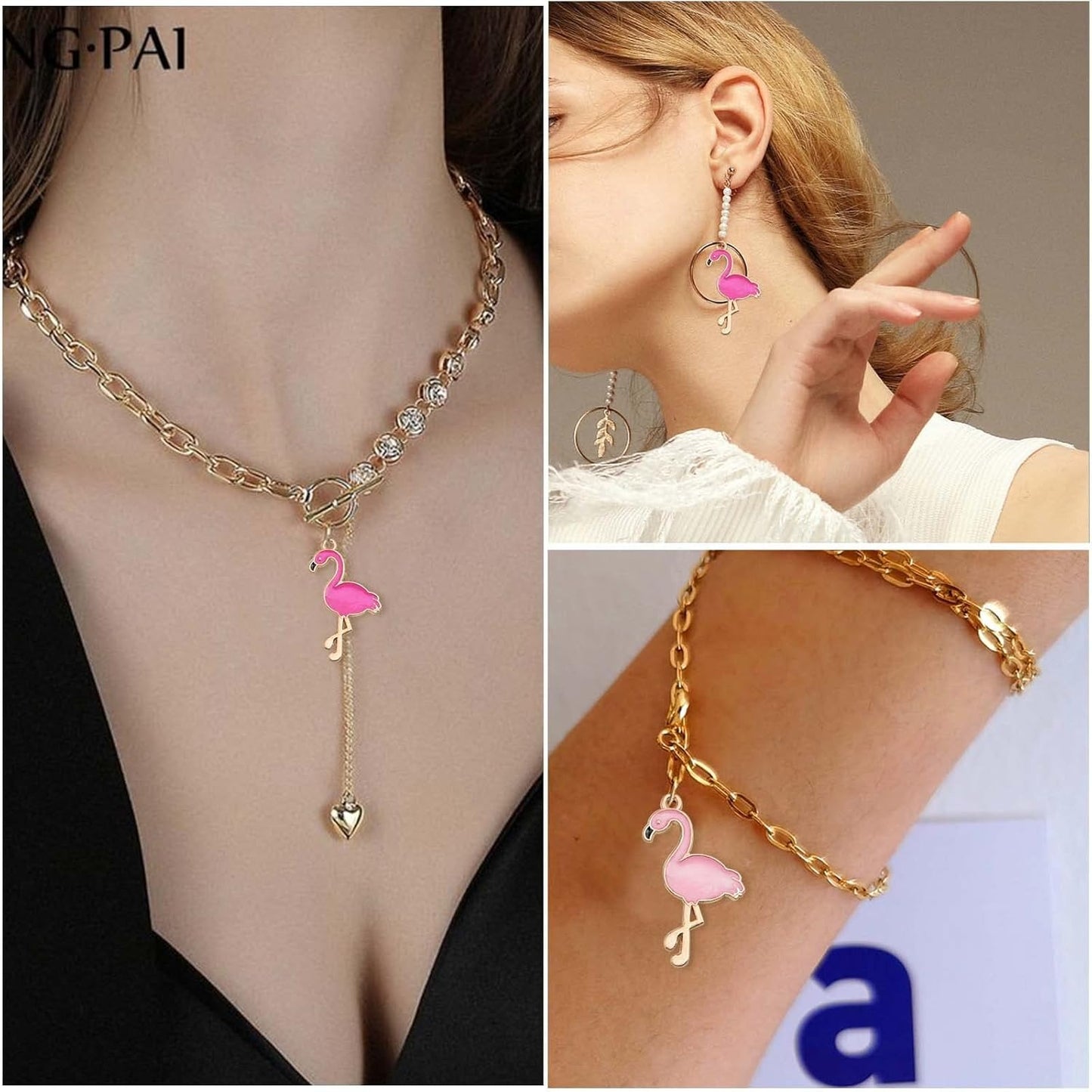 30pcs Enamel Flamingo Charms Alloy Tropical Bird Flamingo Animal Pendants Romantic Dangle Charms for DIY Necklace Earring Jewelry Making Valentine's Day Gifts, 2 Colors