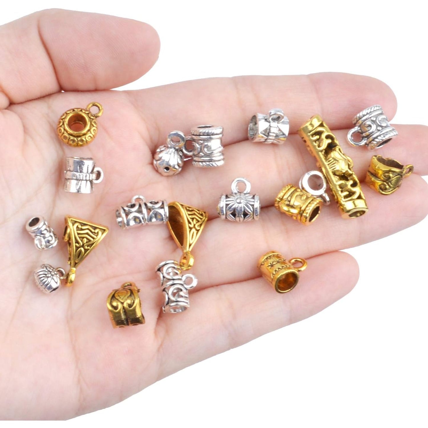 Bail Beads, 100g (About 120-150pcs) Tibetan Bail Tube Beads Spacer Beads Bracelet Charms Bead Hangers fit European Charm Bracelet Jewelry Making