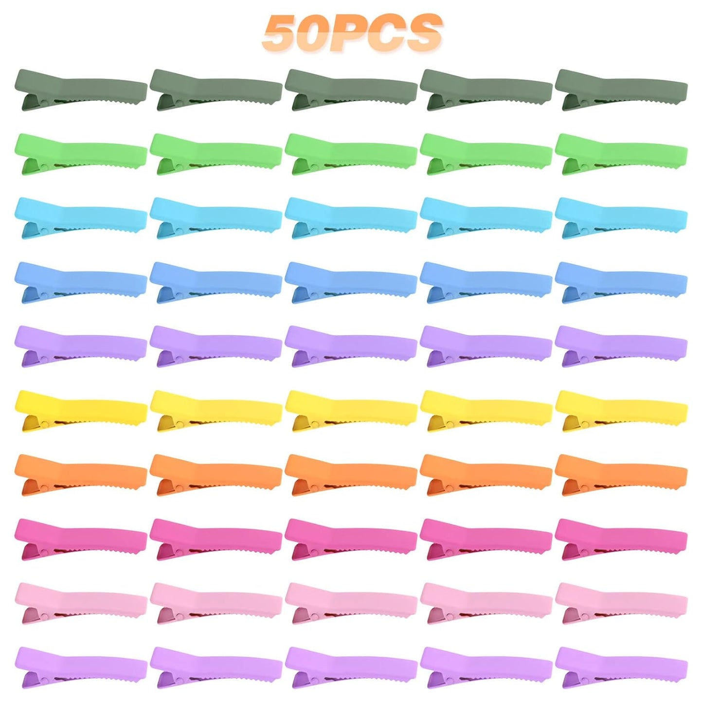 50pcs Colorful Alligator Duckbill Hair Clips Alloy Double Prong Curl Clips Sectioning Hairclips Non-slip Hairpin Barrettes for Women Hair Extensions Salon DIY Accessories