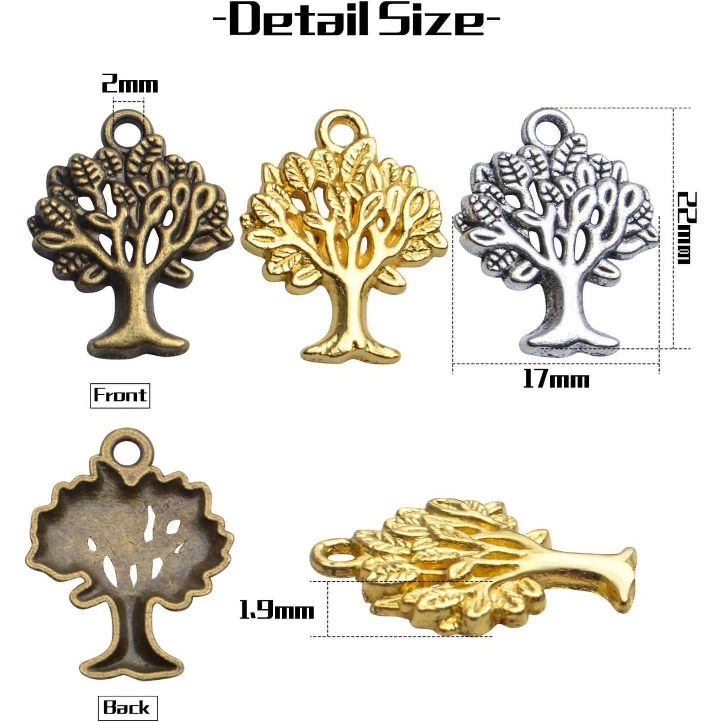 Tree of Life Chrmas,60pcs Wholesale Craft Supplies Tibetan Tree Pendants Charms Vintage Jewelry Making Accessories for DIY Bracelets Necklace,Antique Silver Bronze Golden