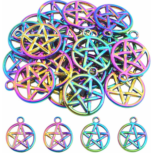 20pcs Pentagram Star Pendant Charms Alloy Pentacle Star Lucky Protection Charms Craft Accessories for DIY Bracelet Necklace Earrings Jewelry Making, Rainbow Color
